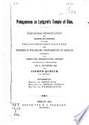 Prolegomena zu Lydgate's Temple of Glas