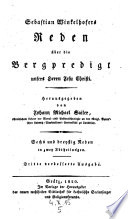 Reden über die Bergpredigt. Hrsg. von Johann Michael Sailer. 3. verb. Ausg