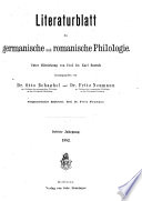 Literaturblatt fur germanische und romanische Philoligie