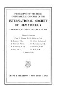 Proceedings Of The Third International Congress Of The International Society Of Hematology Cambridge England August 21 25 L950