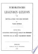 Numismatisches Legenden-Lexicon des Mittelalters und der Neuzeit von Wilhelm Rentzmann