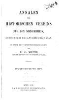 Annalen des Historischen Vereins für den Niederrhein, insbesondere die alte Erzdiözese Köln