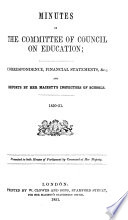 Minutes Of The Committee Of Council On Education Correspondence Financial Statements C And Reports By Her Majesty Inspectors Of Schools 