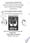 De praedestinatione Gennadius Scholarius, patriarcha Constantinopolitanus