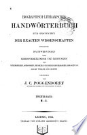 Biographisch-literarisches Handwörterbuch zur Geschichte der exacten Wissenschaften