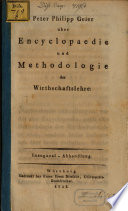 Über Encyclopaedie und Methodologie der Wirthschaftslehre