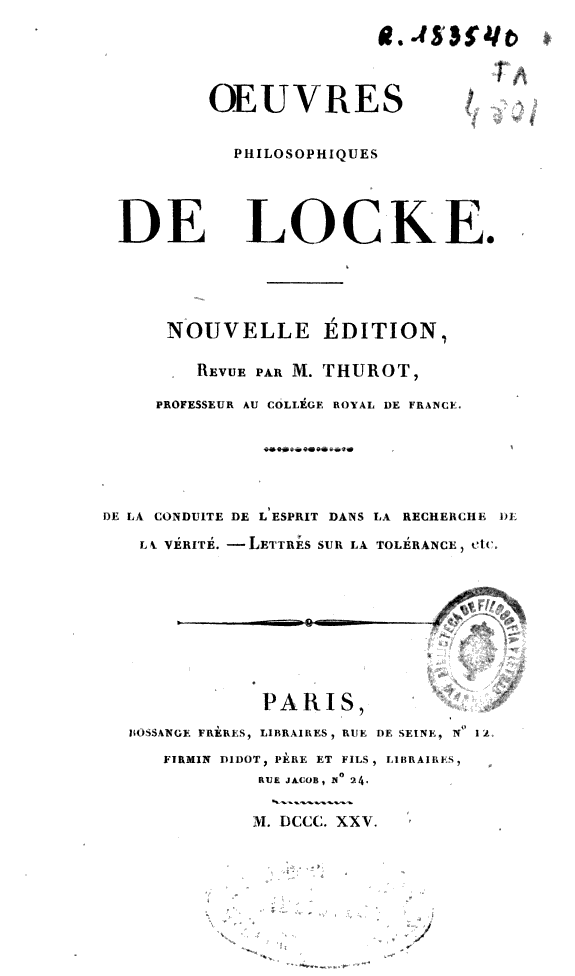 Oeuvres philosophiques de Locke.