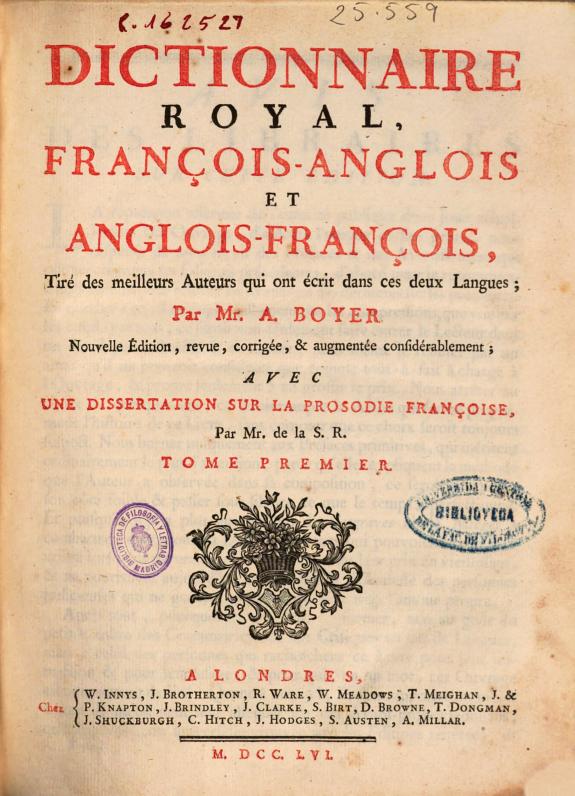Dictionnaire royal, françois-anglois et anglois-françois ... /
