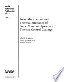 Solar Absorptance and Thermal Emittance of Some Common Spacecraft Thermal control Coatings
