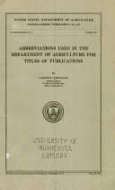 Abbreviations Used in the Department of Agriculture for Titles of Publications