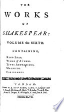 The Works Of Shakespear King Lear Timon Of Athens Titus Andronicus Macbeth Coriolanus
