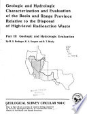 Geologic and Hydrologic Characterization and Evaluation of the Basin and Range Province Relative to the Disposal of High-level Radioactive Waste