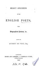 Select specimens of the English poets, ed. by A. De Vere