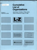 Cumulative List of Organizations Described in Section 170 (c) of the Internal Revenue Code of 1954