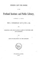Finding List for Books in the Portland Institute and Public Library, April 1, 1869
