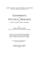 Psychical Research Monograph  No  1