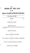 Orders of the Day of the Legislative Assembly of British Columbia Book