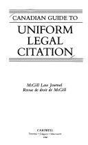 Canadian Guide to Uniform Legal Citation Book