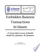 Forbidden Business Transactions In Islaam Book