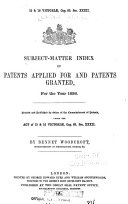Subject-Matter Index of Specifications of Patents