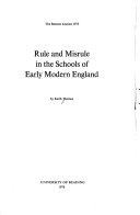 Rule and Misrule in the Schools of Early Modern England