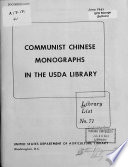 Communist Chinese Monographs in the USDA Library