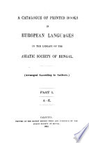 A Catalogue of Printed Books in European Languages in the Library of the Asiatic Society of Bengal Book
