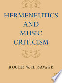 Hermeneutics and Music Criticism Book