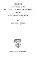 Read Pdf Notes on the History of the All Souls Bursarships and the College Agency