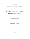 Annual Report of the Board of Directors of the Lake Erie and Western Railroad Company to the Stockholders for the Year Ended    