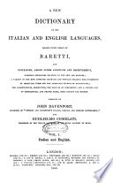 A New Dictionary of the Italian and English Languages Based Upon that of Baretti     Compiled by John Davenport and Guglielmo Comelati