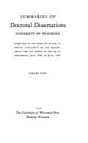 Summaries of Doctoral Dissertations, University of Wisconsin