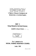 Energy  a Register of Research  Development  and Demonstration in the United Kingdom  Energy research in the social sciences Book