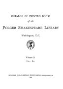 Catalog of Printed Books of the Folger Shakespeare Library, Washington, D.C.