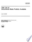 Title List of Documents Made Publicly Available