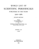 World List of Scientific Periodicals Published in the Years 1900-1960