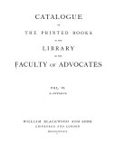 Catalogue of the Printed Books in the Library of the Faculty of Advocates: S-Zypaeus. 1878