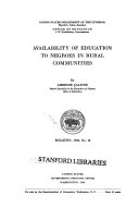 Availability of Education to Negroes in Rural Communities