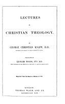 Lectures on Christian Theology. Translated by Leonard Woods