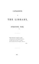 Catalogue of the Library, Overstone Park