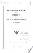 Rules governing procedure of the Committee on Science and Technology  U S  House of Representatives Book