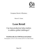 Lean Retail. Can lean production help retailers to address global challenges? Book Simon G Fauser