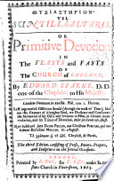 On primitive devotions in the feasts and fasts of the Churchs of England