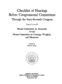 Checklist of Hearings Before Congressional Committees Through the Sixty-seventh Congress