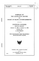 Summary of the Legislative Record and Digest of Major Accomplishments, 90th Congress, 2d Session, January 15, 1968, to October 14, 1968, Together with a Statement
