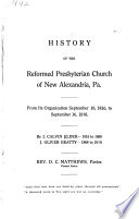 History of the Reformed Presbyterian Church of New Alexandria  Pa Book