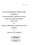 State Water Resources Control Board Comments to the Environmental Protection Agency, Office of Inspector General's Draft Audit of Leaking Underground Storage Tank (LUST) Program in the State of California