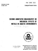 Second Annotated Bibliography on Biological Effects on  i e  Of  Metals in Aquatic Environments  no  568 1292 