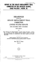 Hearings Before the Senate Impeachment Trial Committee United States Senate One Hundred First Congress First Session