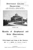 Results of Geophysical and Solar Observations with Report and Notes of the Director Book